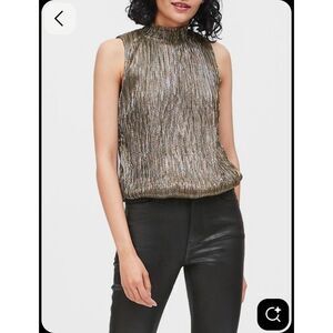 Banana Republic Black Silver Metallic Shimmer High Neck Sleeveless Top Size M